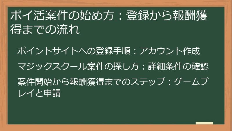 ポイ活案件の始め方：登録から報酬獲得までの流れ