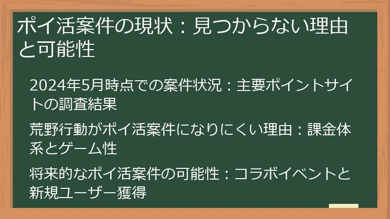 ポイ活案件の現状：見つからない理由と可能性