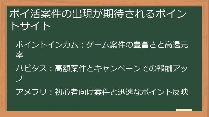 ポイ活案件の出現が期待されるポイントサイト