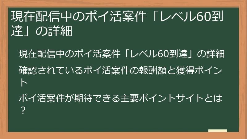 現在配信中のポイ活案件「レベル60到達」の詳細