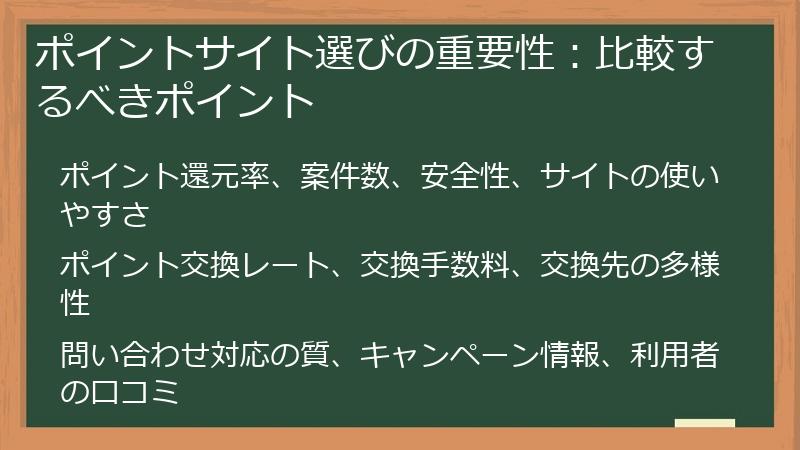 ポイントサイト選びの重要性：比較するべきポイント