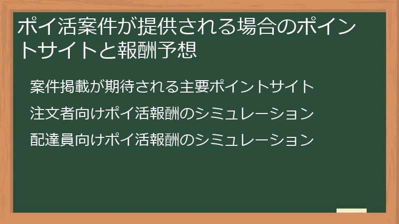 ポイ活案件が提供される場合のポイントサイトと報酬予想
