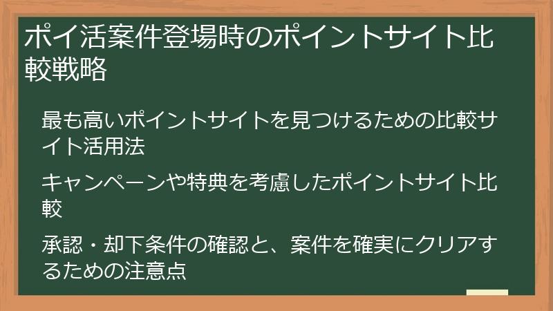 ポイ活案件登場時のポイントサイト比較戦略