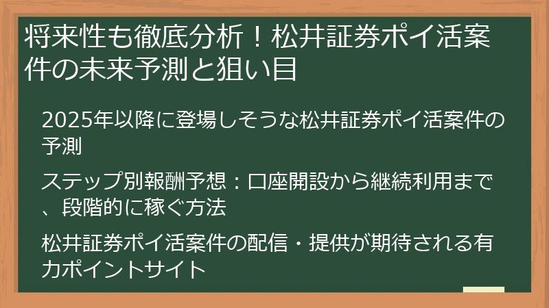 将来性も徹底分析!松井証券ポイ活案件の未来予測と狙い目