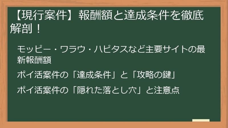 【現行案件】報酬額と達成条件を徹底解剖！
