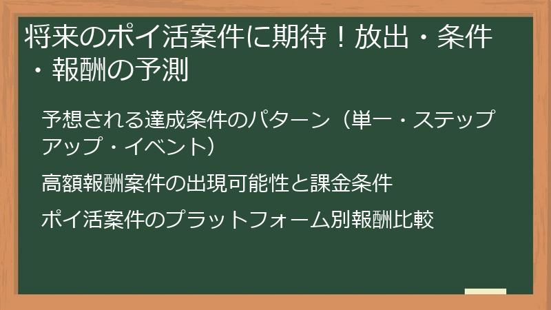 将来のポイ活案件に期待！放出・条件・報酬の予測