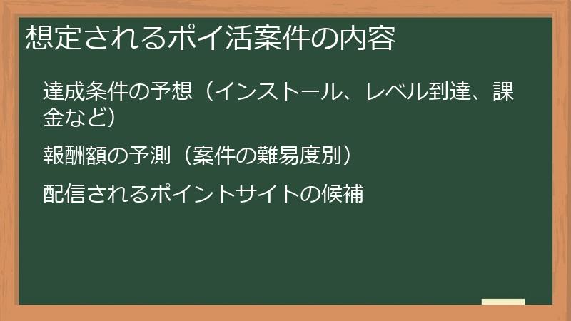 想定されるポイ活案件の内容