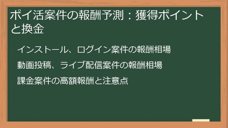 ポイ活案件の報酬予測:獲得ポイントと換金