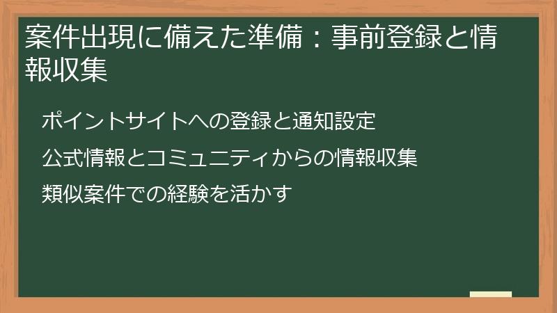 案件出現に備えた準備：事前登録と情報収集