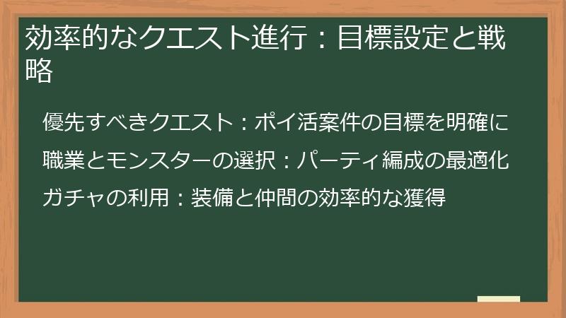 効率的なクエスト進行：目標設定と戦略