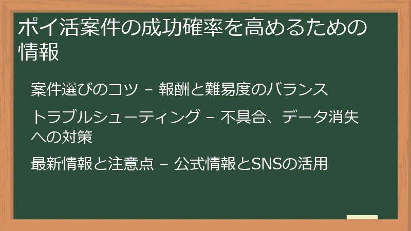 ポイ活案件の成功確率を高めるための情報