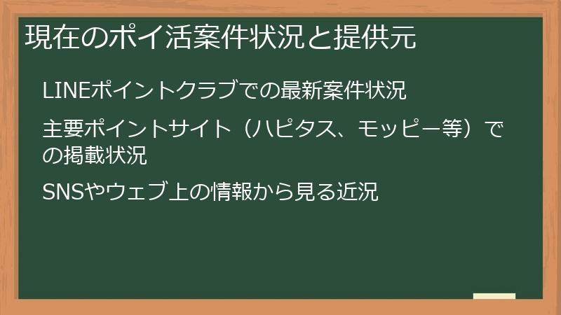 現在のポイ活案件状況と提供元