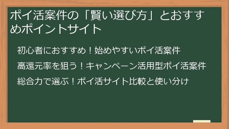 ポイ活案件の「賢い選び方」とおすすめポイントサイト