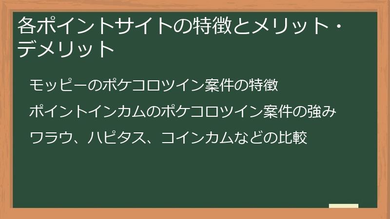 各ポイントサイトの特徴とメリット・デメリット