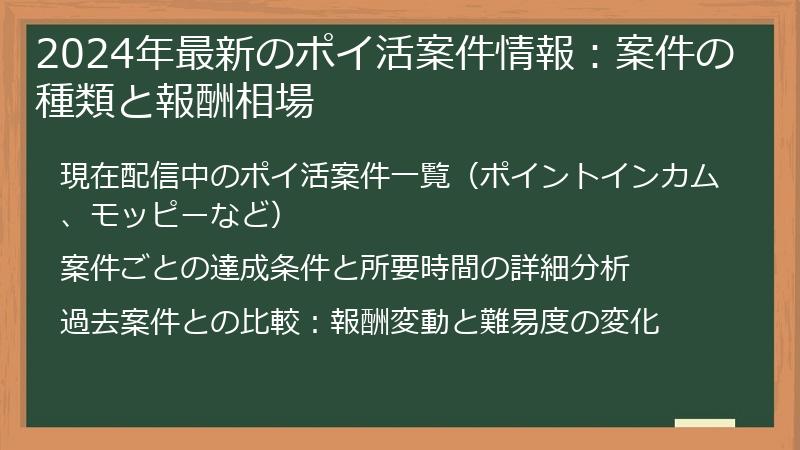 2024年最新のポイ活案件情報：案件の種類と報酬相場