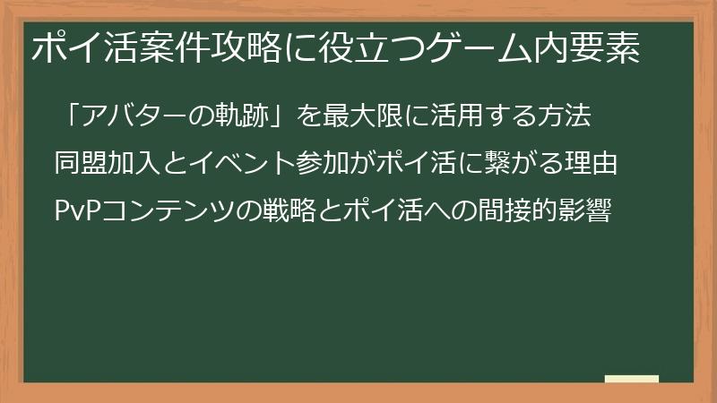 ポイ活案件攻略に役立つゲーム内要素