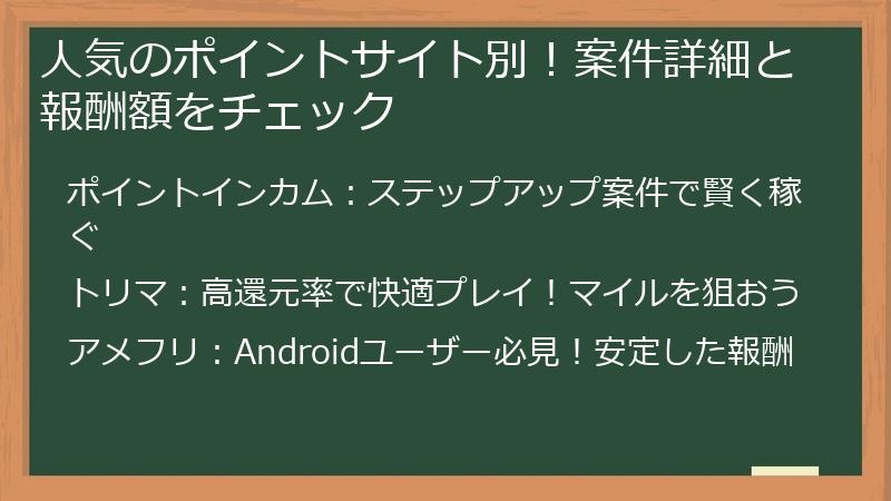 人気のポイントサイト別！案件詳細と報酬額をチェック