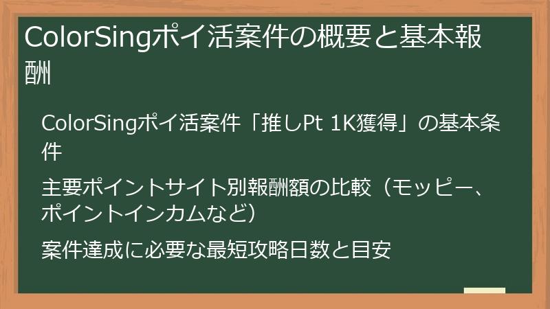 ColorSingポイ活案件の概要と基本報酬