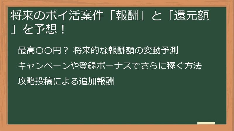 将来のポイ活案件「報酬」と「還元額」を予想！
