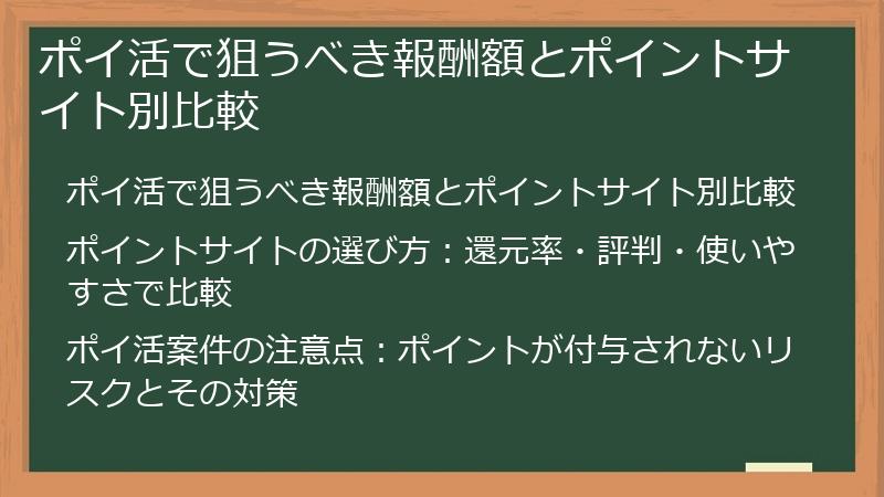 ポイ活で狙うべき報酬額とポイントサイト別比較