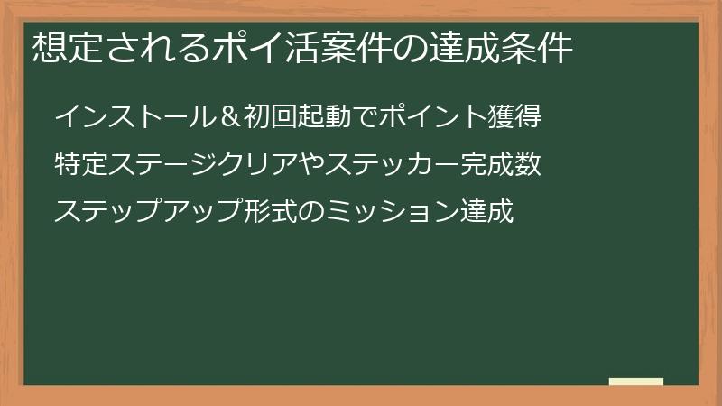 想定されるポイ活案件の達成条件