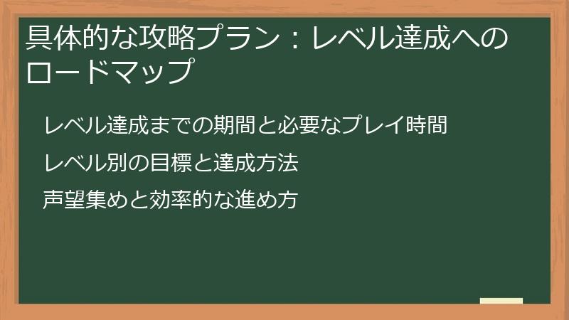 具体的な攻略プラン:レベル達成へのロードマップ