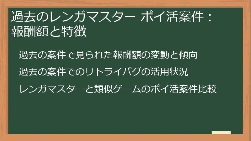 過去のレンガマスター ポイ活案件：報酬額と特徴