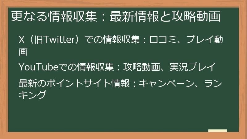 更なる情報収集：最新情報と攻略動画