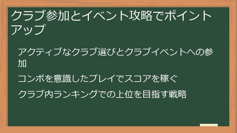 クラブ参加とイベント攻略でポイントアップ
