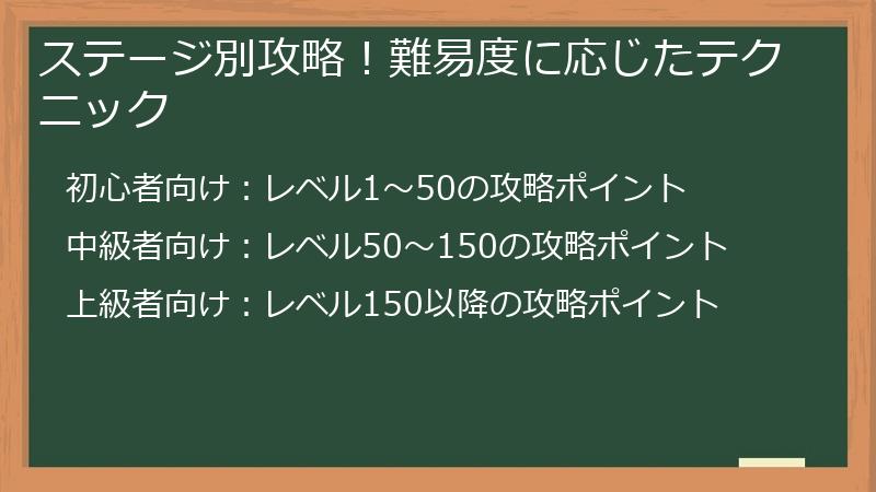 ステージ別攻略！難易度に応じたテクニック