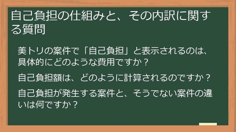 自己負担の仕組みと、その内訳に関する質問