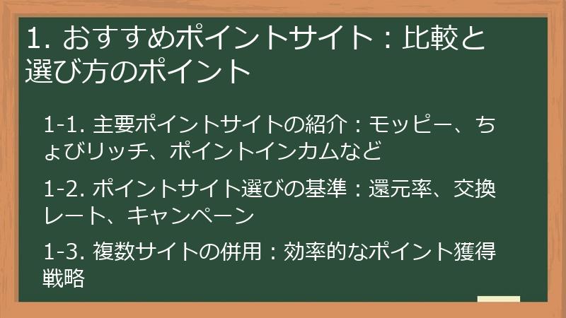 1. おすすめポイントサイト:比較と選び方のポイント