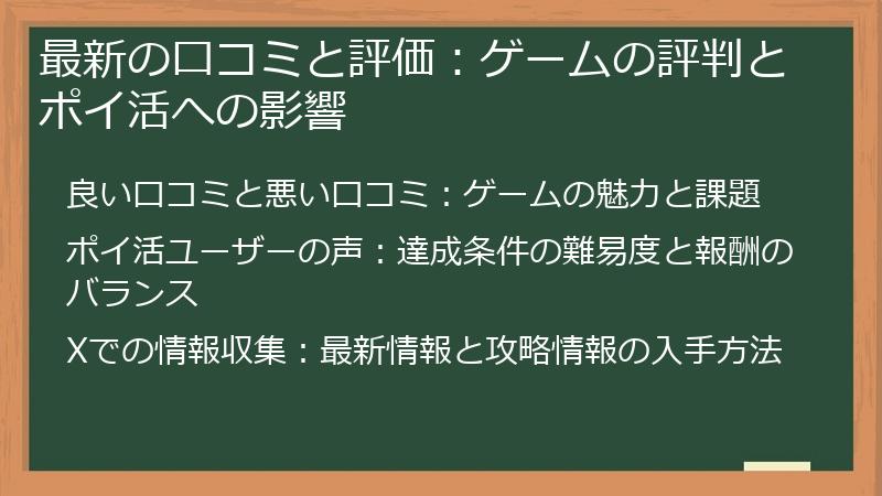 最新の口コミと評価：ゲームの評判とポイ活への影響