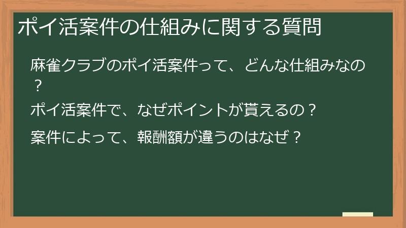 ポイ活案件の仕組みに関する質問