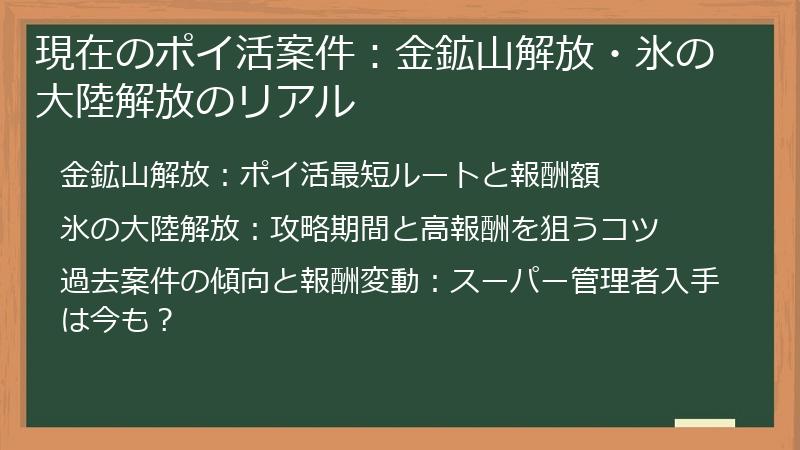 現在のポイ活案件：金鉱山解放・氷の大陸解放のリアル
