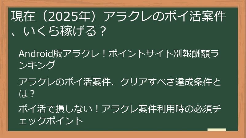 現在（2025年）アラクレのポイ活案件、いくら稼げる？
