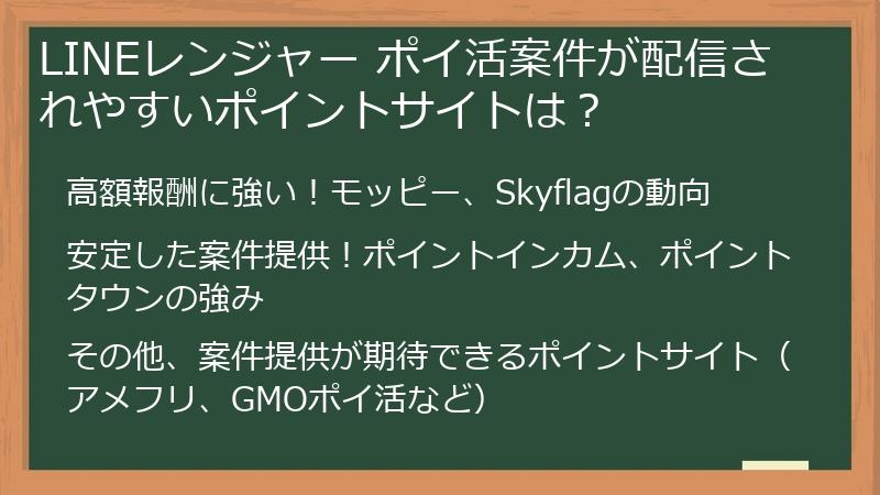 LINEレンジャー ポイ活案件が配信されやすいポイントサイトは？