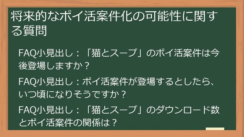 将来的なポイ活案件化の可能性に関する質問