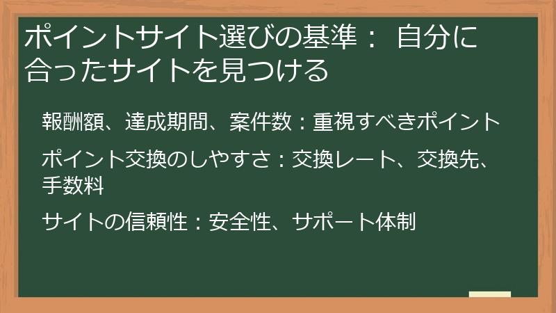 ポイントサイト選びの基準： 自分に合ったサイトを見つける