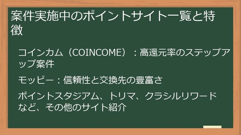案件実施中のポイントサイト一覧と特徴
