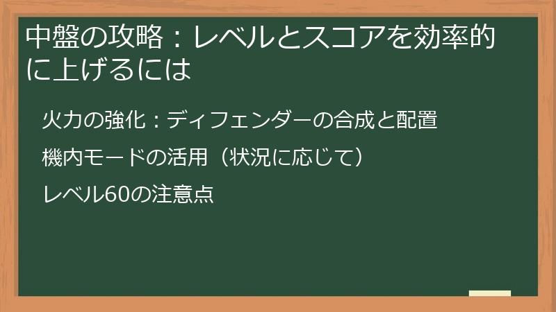 中盤の攻略：レベルとスコアを効率的に上げるには
