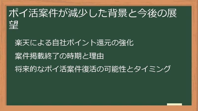ポイ活案件が減少した背景と今後の展望