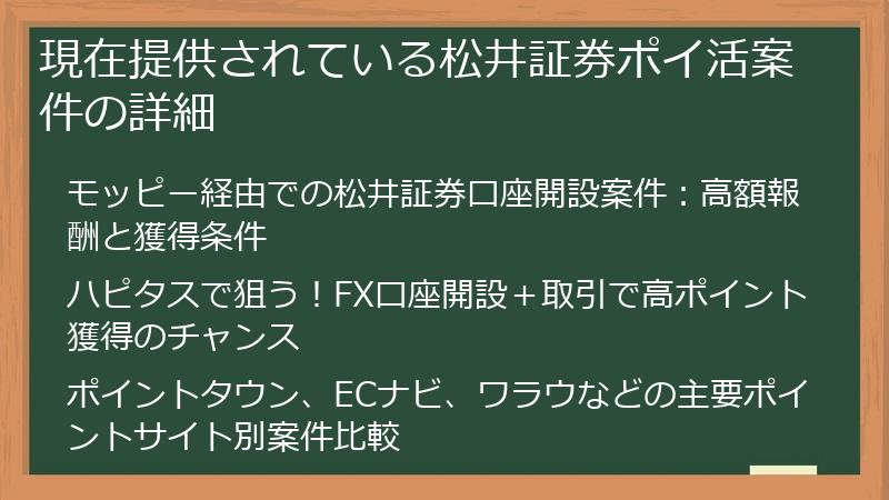 現在提供されている松井証券ポイ活案件の詳細