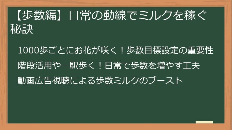 【歩数編】日常の動線でミルクを稼ぐ秘訣