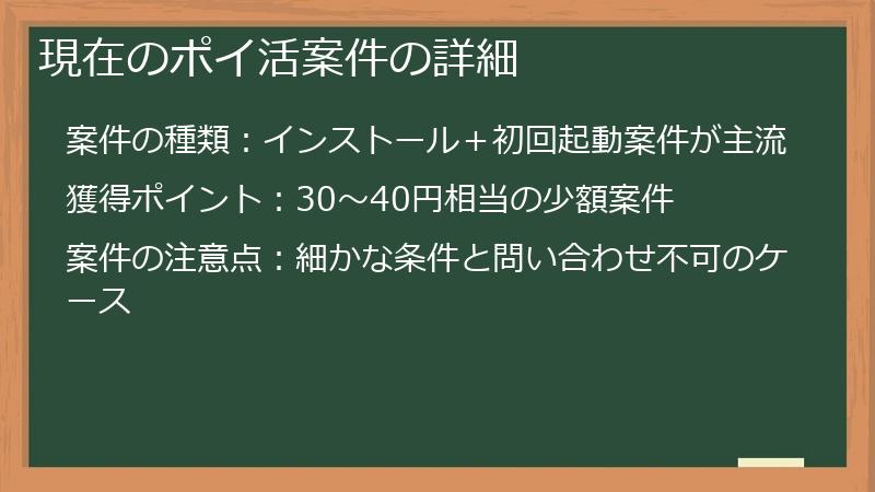 現在のポイ活案件の詳細
