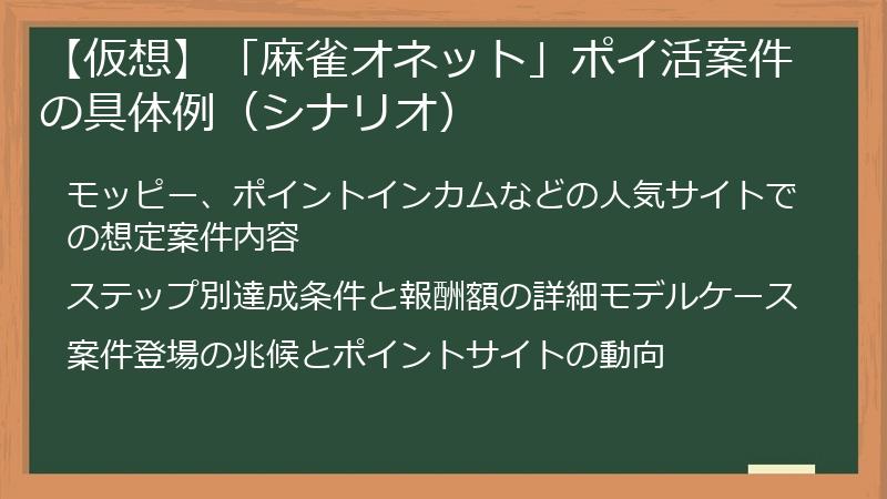 【仮想】「麻雀オネット」ポイ活案件の具体例（シナリオ）
