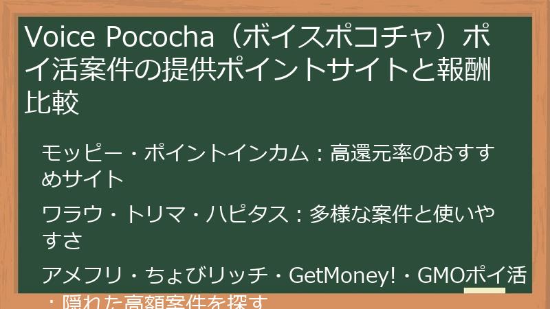 Voice Pococha（ボイスポコチャ）ポイ活案件の提供ポイントサイトと報酬比較