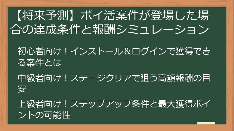 【将来予測】ポイ活案件が登場した場合の達成条件と報酬シミュレーション