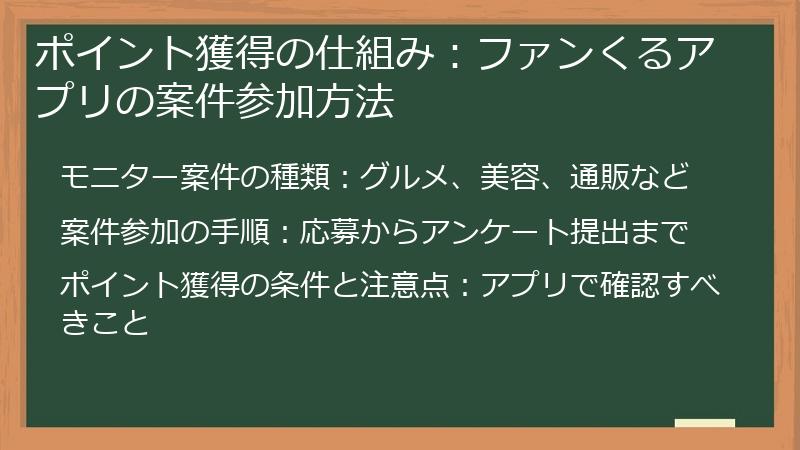 ポイント獲得の仕組み：ファンくるアプリの案件参加方法