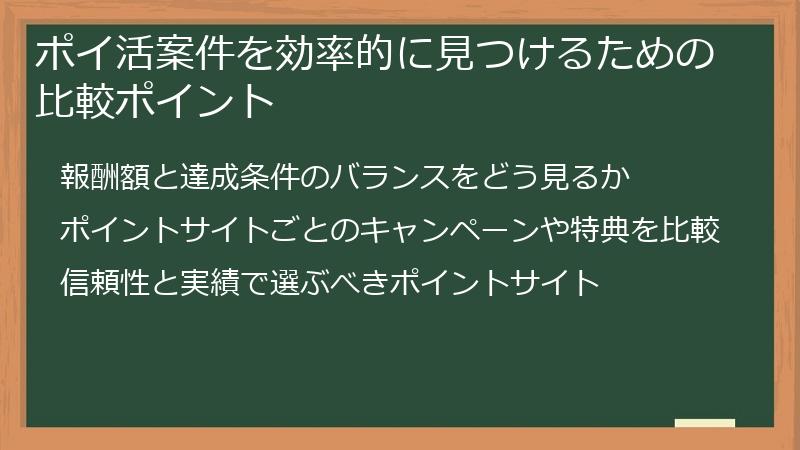 ポイ活案件を効率的に見つけるための比較ポイント